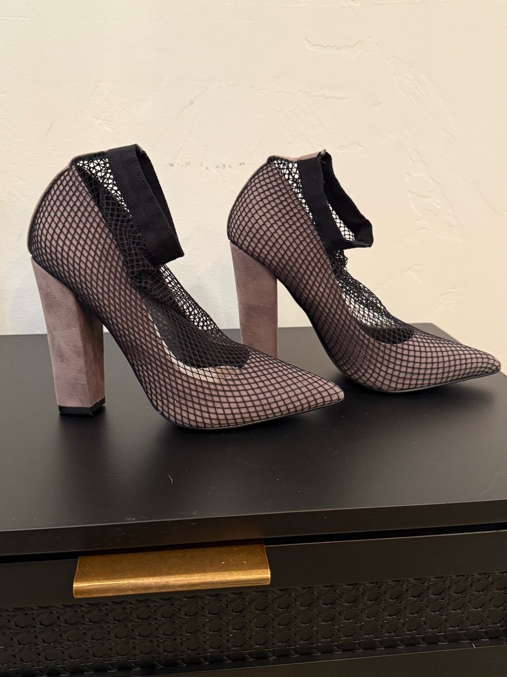 Shoe Dazzle Black Mesh Block Heels